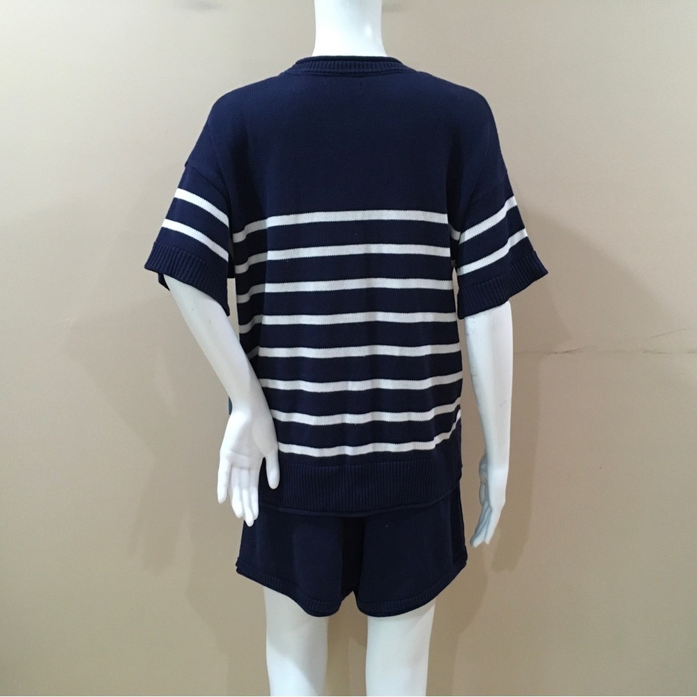 Life Is Good "Have A Nice Daisy" Navy Striped Knit Top & Shorts Lounge Set Large - Picture 2 of 10